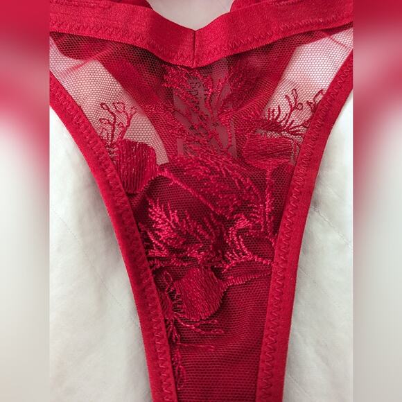 Thistle & Spire Verona Floral Embroidered Crimson Strappy Thong Panties NWT - Picture 3 of 5